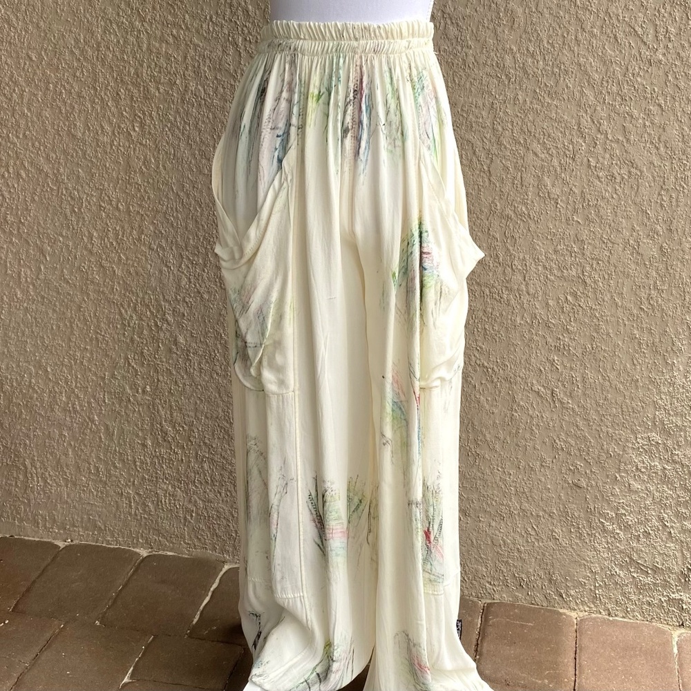 Sarah Santos Cream Wide Leg with Cuffs Pants Sz S